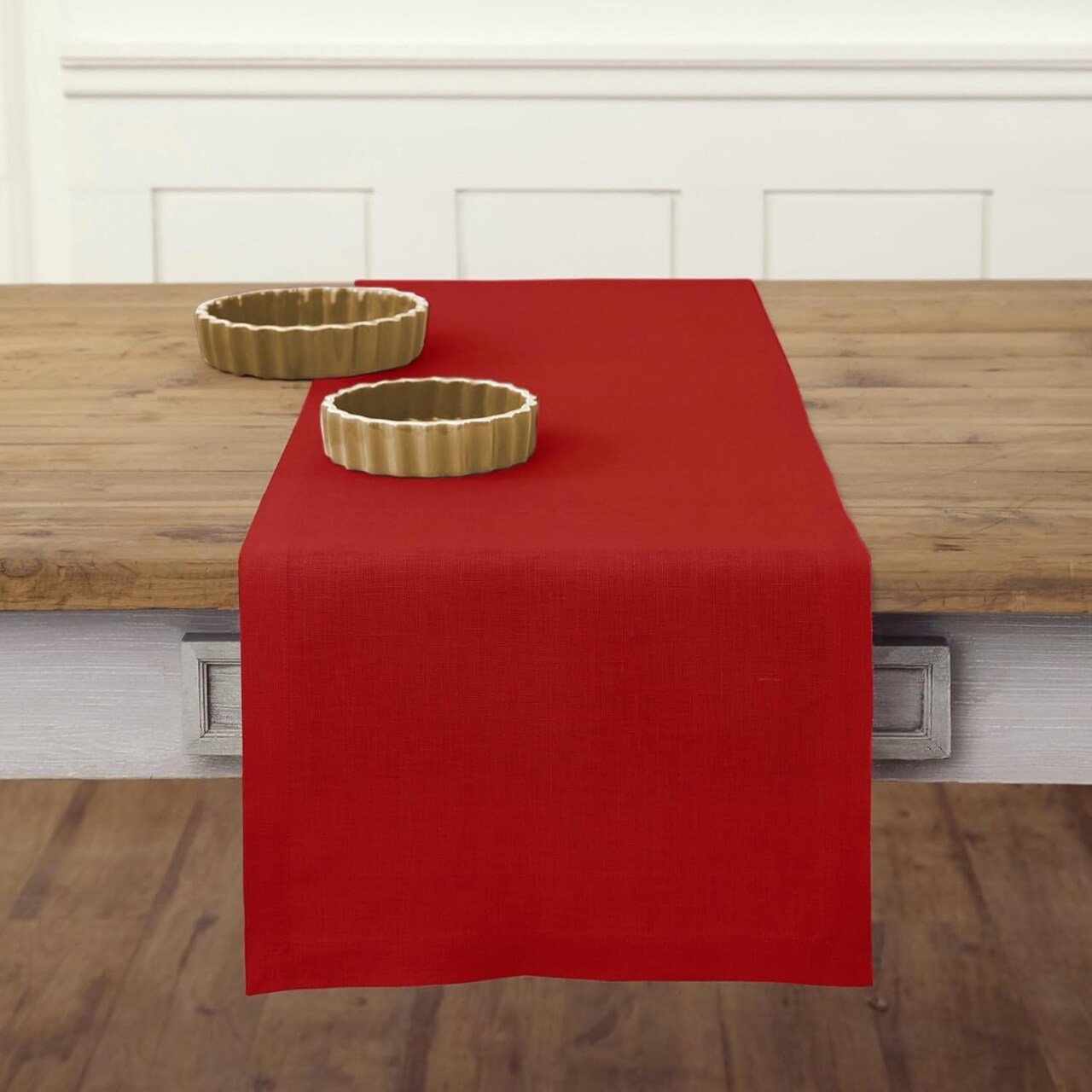 Linen Christmas Table Runner 90 Inches Long – 100% Pure Linen Red Table Runner 14 x 90 Inch – Machine Washable Dining Table Runner for Winter, Holiday Decor – Fete